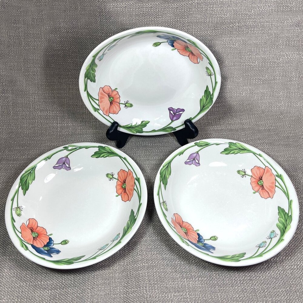 Vintage VILLEROY & BOCH Amapola Poppy Lot of 3 Coupe Soup Salad Bowls 8.125”